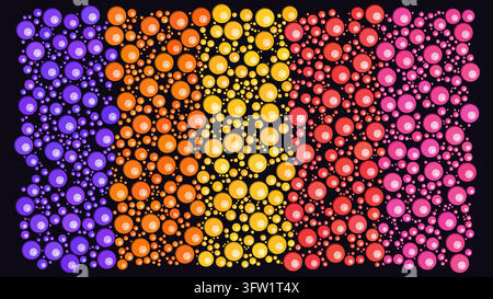 Colorful Dotted Pattern Vector Illustration Featuring Vibrant Circles in Purple Orange Yellow and Pink Colors Arranged on a Dark Background Stock Vector