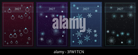 2027 New Year Vector Illustration Set with Christmas Baubles and Snowflakes in Dark Colours Showing Festive Holiday Concepts Stock Vector