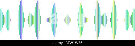 Audio Sound Wave Vector Illustration Isolated on White Background Showing Green and Blue Frequency Equaliser Bars for Music and Audio Production Stock Vector