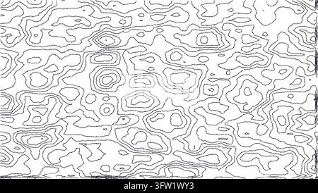 Topographic Contour Line Pattern Vector Illustration Featuring Wavy Black Outlines Forming Map Terrain Elevation Lines on a Plain White Background Stock Vector