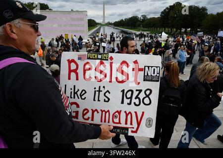 17th Amendment Examples Washington, DC, USA. 17 Oct 2026. Protesters walk across Arlington ...