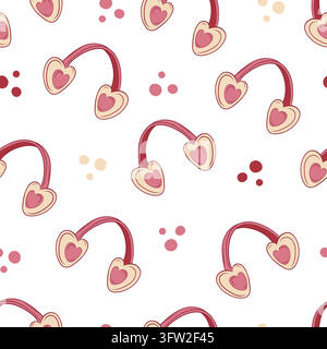 Seamless vector pattern with pink heart shaped winter earmuffs Stock Vector