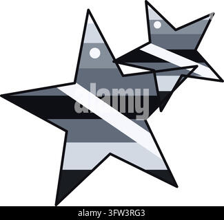 Two overlapping polished chrome stars, one large and one small, isolated on white Stock Vector