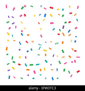 Scattered rectangle confetti in festive rainbow colors on white, party vector background Stock Vector