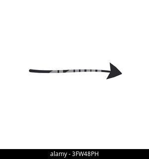 Hand drawn straight sketch arrow pointing right, simple black ink line direction icon on white background Stock Vector