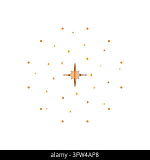 Orange glitter burst of tiny diamonds and dots radiating outward, a festive confetti decoration on white. Stock Vector