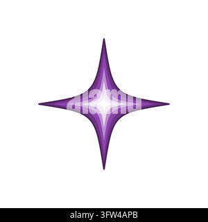 Y2K-style purple four-point sparkle with a soft violet gradient, a retro twinkle star decoration isolated on white. Stock Vector