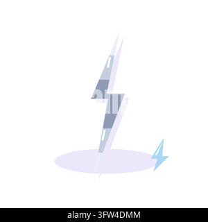 Chrome 3D lightning bolt with metallic bands and glint highlights, a Y2K energy icon, vector illustration. Stock Vector