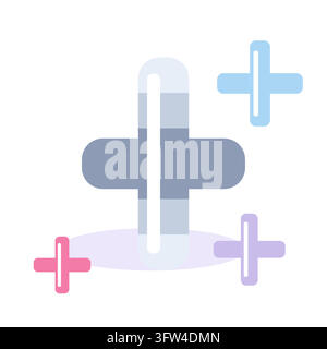 Chrome 3D plus sign cluster with metallic beveled crosses in silver, baby blue and pink, Y2K vector illustration. Stock Vector