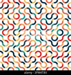 Intricate Truchet tile mosaic pattern poster featuring smooth connected colorful curved lines on a clean white background. Stock Vector