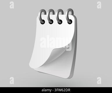 Blank spiral notepad with turning page. Minimalist design for office or school stationary. Vector illustration Stock Vector