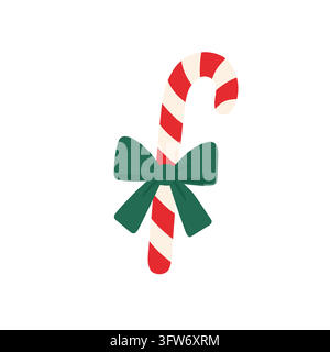 Christmas candy cane sweet treat with a green bow isolated vector illustration Stock Vector