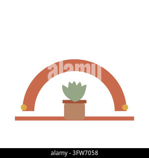 Potted plant with sage leaves inside a terracotta boho arch on white background Stock Vector