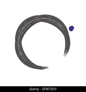 Black enso circle painted with a dry brushstroke on white, zen ink ring with expressive texture Stock Vector