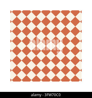Diagonal terracotta and cream checkerboard, rotated 45-degree check pattern, warm geometric design isolated on white. Stock Vector