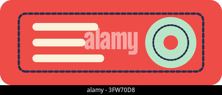 Classic notched-edge discount coupon with dashed cut border, abstract promo bars and round seal, isolated on white. Stock Vector