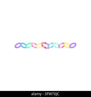Pastel chain-link divider with interlocking oval links in rainbow colors and a larger pink center link, jewelry style, on white. Stock Vector