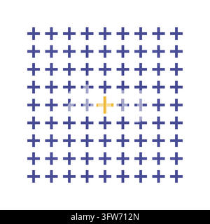 Indigo plus sign grid with mustard center accent, uniform cross marks pattern on white. Stock Vector