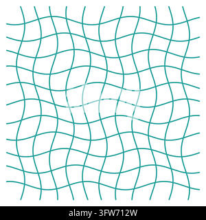 Rippled wavy grid lines in teal, distorted graph paper pattern, flowing geometric design on white. Stock Vector