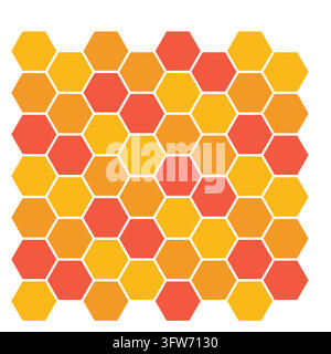 Colorful honeycomb pattern of hexagonal tiles in gold, coral and amber, bold geometric decorative pattern isolated on white background. Stock Vector