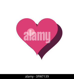 3D extruded magenta heart with deep plum side faces, romantic duotone abstract shape on white. Stock Vector