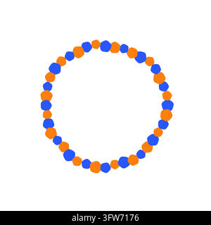 Ring of hand-drawn marker dots in alternating blue and orange, dotted circle on white. Stock Vector