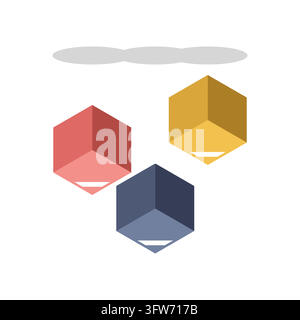Three floating isometric cubes at different heights with soft shadows below, 3d geometric levitation on white Stock Vector