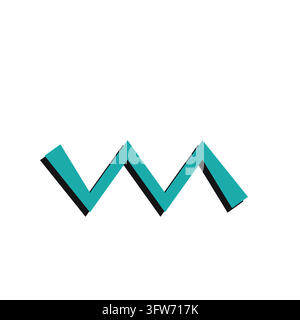 Bold teal zigzag band with black offset drop shadow, 1980s Memphis style geometric shape isolated on white background. Stock Vector