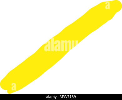 Bold yellow highlighter pen swipe sweeping diagonally on white, wide neon ink mark with rough edges Stock Vector