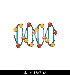 Double helix molecule with two atom chains linked by rung bonds, DNA inspired scientific diagram on white. Stock Vector
