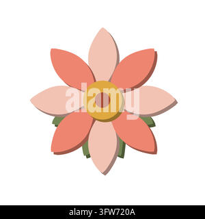 Paper cut flower with blush and coral petals and golden center on white background Stock Vector