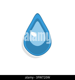 Puffy 3D inflated blue water drop sticker with soft shading, white border and glossy highlight, isolated on white background Stock Vector