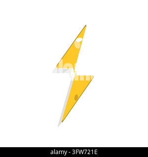 Puffy 3D inflated yellow lightning bolt sticker with soft shading, white border and glossy highlight, isolated on white background Stock Vector