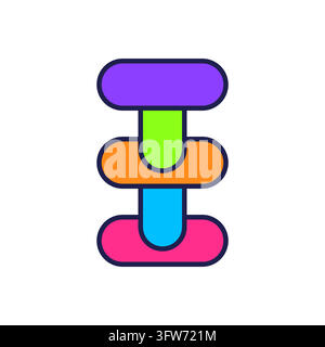 Vertical totem of five stacked capsule bars alternating direction, bold Y2K abstract shape on white. Stock Vector