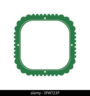 Green rounded square frame with scalloped edge, cream dots and empty center, simple modern border. Stock Vector
