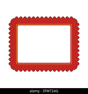 Bold red rectangular frame with a scalloped decorative edge, gold inner line and empty center. Stock Vector