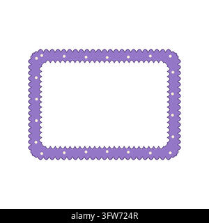 Delicate lavender lace frame with fine double scalloped edges, dot details and empty center. Stock Vector
