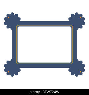 Slate blue rectangular frame with scalloped corner medallions, gold dots and empty center. Stock Vector