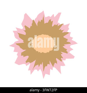 Rough torn paper starburst in kraft over pastel pink with a peach center, on white. Stock Vector