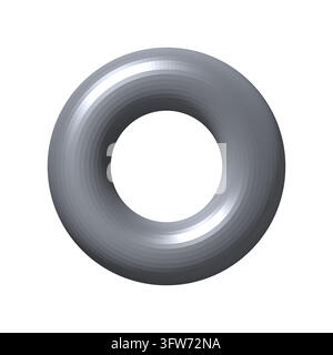 Polished chrome 3D torus ring with a bright specular highlight and smooth metallic shading on a white background Stock Vector