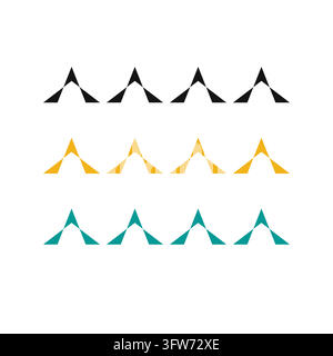 Three bold rows of chevron zigzags in black, gold and teal, sharp geometric pattern isolated on white. Stock Vector