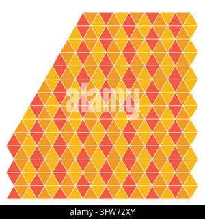 Warm tricolor triangle tessellation pattern in gold, coral and amber, bold geometric decorative pattern isolated on white background. Stock Vector
