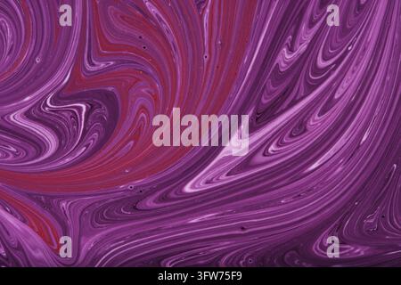 Abstract fluid art background with swirling lines purple, magenta, and dark violet paint Stock Photo