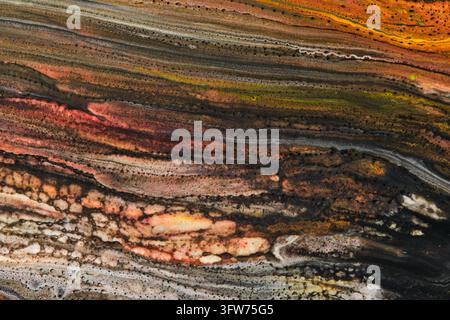 Detailed abstract liquid texture showing layered cell patterns in brown, orange, and black Stock Photo