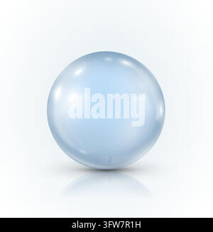 Blue glass ball with highlights and reflection on a light background. Stock Vector