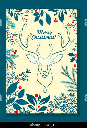 Christmas card. Christmas reindeer hand drawing. Not AI. Vector illustration Stock Vector