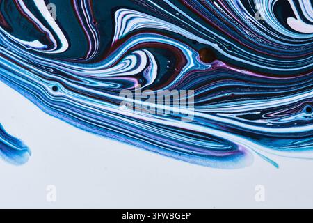 Elegant abstract fluid art background with smooth waves deep blue, white, and burgundy paint Stock Photo