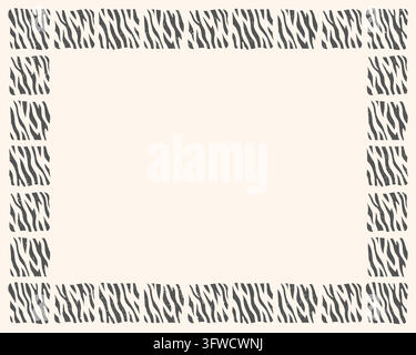 Zebra stripes print border linocut grey frame vector background. Rectangular frame formed small square linocut tiles zebra animal stripe pattern print Stock Vector
