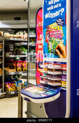 London, UK, October 16 2026, A National Lottery Ticket Display Stand Inside A UK Supermarket Stock Photo