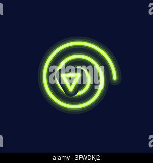 Lime neon spiral arrow winding inward to a glowing head on dark navy background Stock Vector